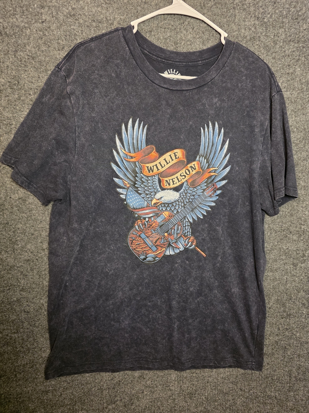 Willie Nelson Graphic T-Shirt Medium Acid Wash Mineral Wash Eagle Guitar Country